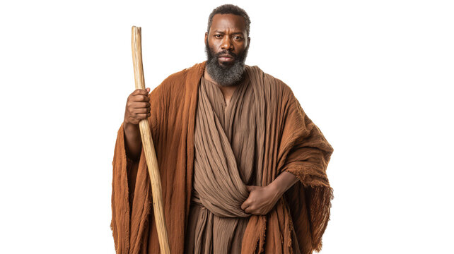 Simon Peter full body on transparent background, apostle of Jesus Christ wearing ancient robe, New Testament biblical disciple isolated PNG figure.