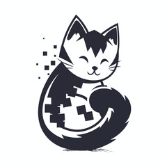 Curled fox silhouette displays geometric pattern markings, representing nature and modern abstraction in simple line art