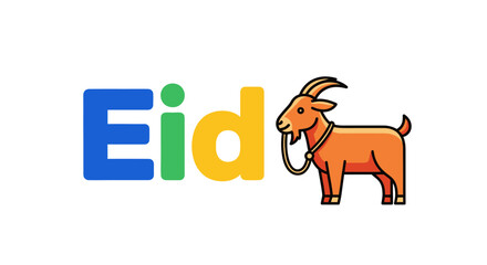 Cartoon Goat with Horns and Collar for Eid Celebration.