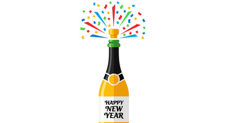Festive Champagne Bottle Popping with Colorful Confetti for New Year.