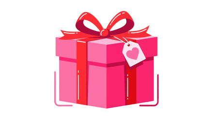 Vibrant Pink Gift Box with Red Ribbon and Heart Tag.