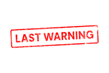 Urgent last warning stamp red neon effect for important notifications isolated on transparent background