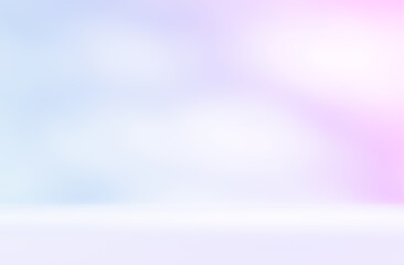 Abstract colourful room studio with pink purple blue colours. Shadow of leaves overlay effect. Product presentation showroom. Minimal mock up blurred backdrop.