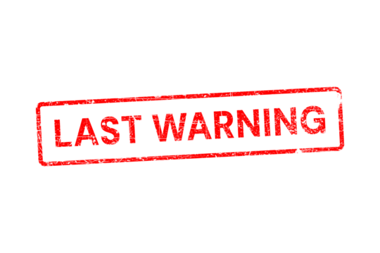 Urgent last warning stamp red neon effect for important notifications isolated on transparent background