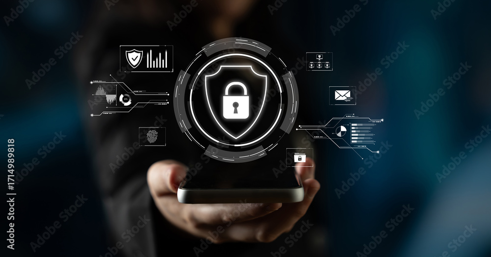 Aufkleber cyber security protects against breaches, hacks, and network attacks using strong infrastructure and