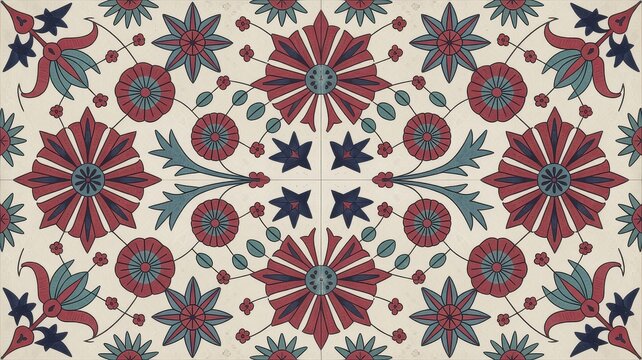 Ottoman Iznik Floral Ceramic Tile Pattern
