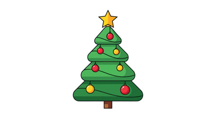 Cartoon Christmas Tree with Star and Ornaments Decoration.