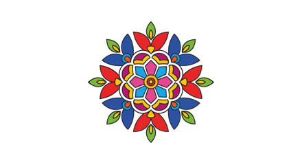 Colorful Floral Mandala Design with Geometric Patterns and Symmetrical Arrangement.