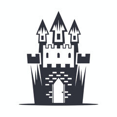 Obraz premium Dark silhouette of a classic fantasy castle showcases the structure on bright background
