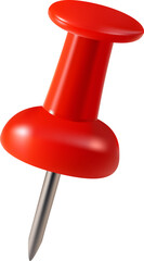 3D illustration of a red push pin with metallic needle. Perfect for maps, notes, reminders, infographics.