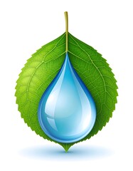 Green leaf with a clear water droplet