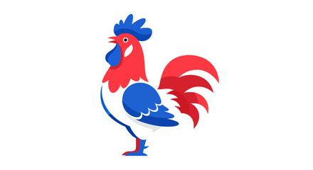 Colorful Cartoon Rooster in French Flag Colors.