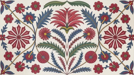 Ottoman Iznik Floral Ceramic Tile Pattern
