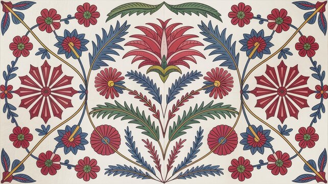 Ottoman Iznik Floral Ceramic Tile Pattern
