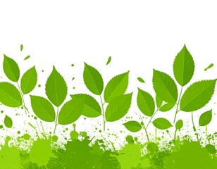 Green leaves and paint splatters