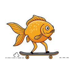 Funny Goldfish Cartoon Character Riding a Skateboard in Simple Vector Style © Md Faysal Ahmed