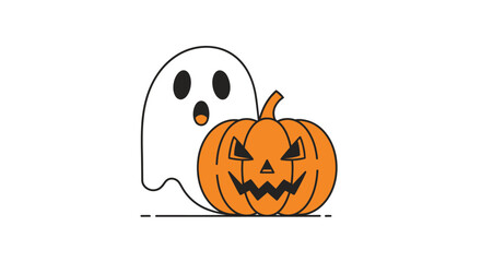 Spooky Ghost and Jack-o-lantern Halloween Illustration.