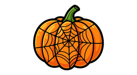 Festive Halloween Pumpkin Adorned with Intricate Spiderweb Design.