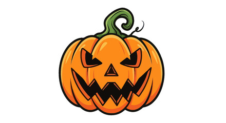 Cartoon Jack-o-lantern with a menacing carved face and curly green stem.
