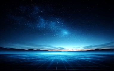 Stunning Night Sky with Starry Galaxy and Blue Horizon