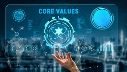 A concept of corporate core values and business ethics. These principles guide the company culture, mission, and vision for long term success. Motif