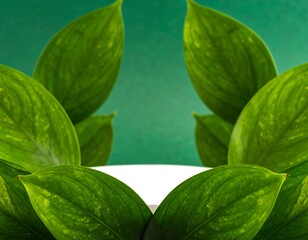 Green leaves frame a white space