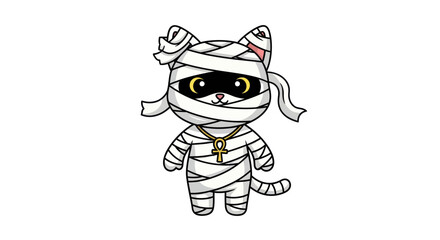 Cartoon Cat Mummy with Ankh Necklace for Halloween.