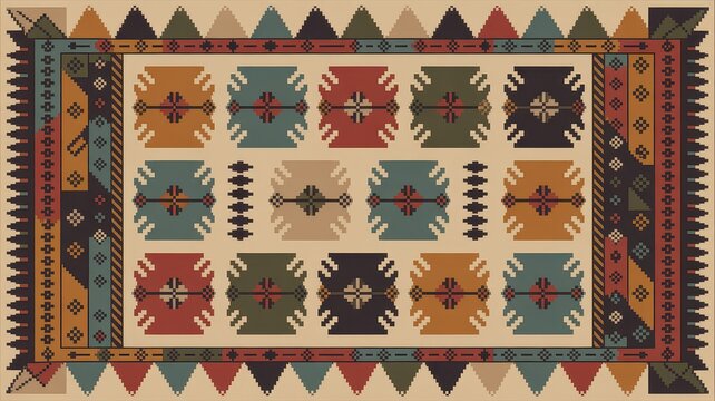 Traditional Turkish Carpet with Geometric Patterns
