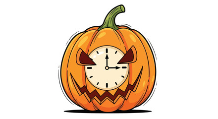 Spooky Jack-o-Lantern Clock with Carved Face and Green Stem.