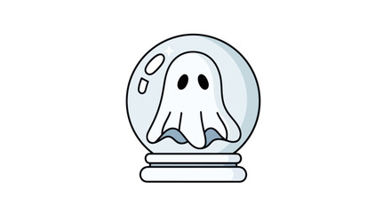 Cute Cartoon Ghost in Glass Sphere Icon for Halloween.