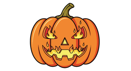 Cartoon Jack-o-Lantern with Carved Face and Flames.