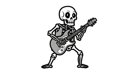 Cartoon Skeleton Playing Electric Guitar with Enthusiasm and Energy.