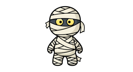 Cartoon Mummy Character Wrapped in Bandages with Yellow Eyes.