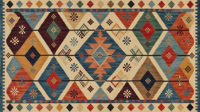 Traditional Turkish Carpet with Geometric Patterns
