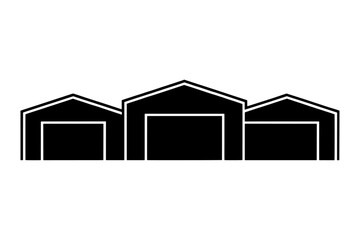 Silhouettes of three garages in row 