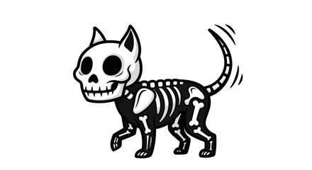 Cartoon Cat Skeleton Illustration with Tail Wagging.