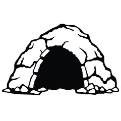 Monochrome rocky cave entrance emerges as a natural wonder in stark black and white