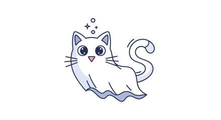 Cute Cartoon Cat Ghost with Sparkling Aura.