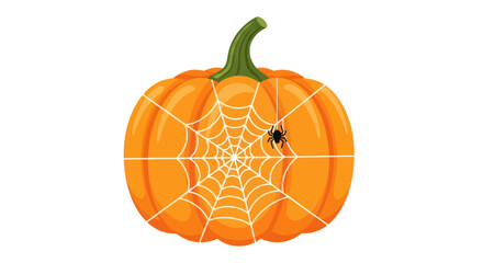 Spooky Halloween Pumpkin with Spiderweb and Spider.