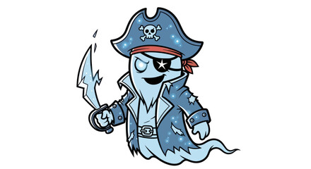 Adorable Cartoon Ghost Pirate with Cutlass and Eye Patch.