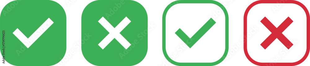 Poster four oval buttons showing checkmarks and crosses