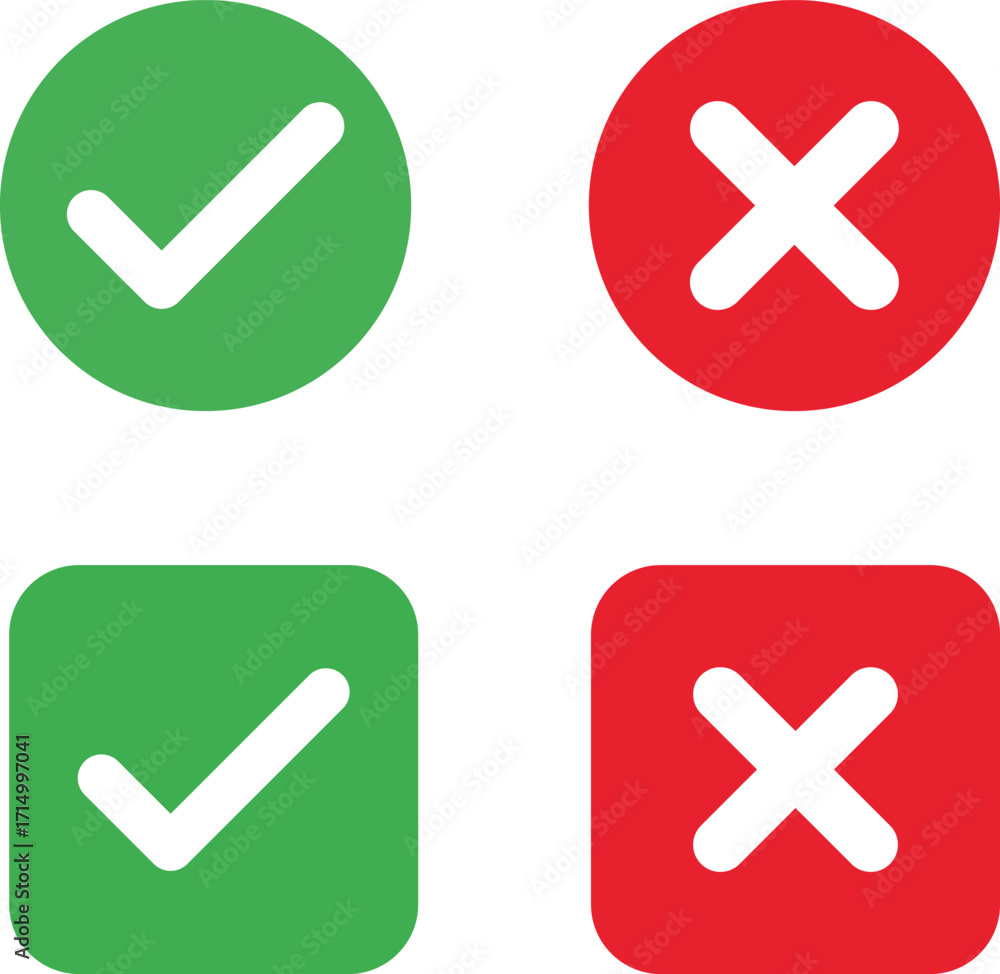 Poster green check marks and red cross marks icons for approval and rejection