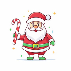 Santa Claus Holding Candy Cane: A jolly Santa Claus with a bright red suit, white beard, and a cheerful smile holds a classic candy cane, ready to spread holiday cheer and magic.