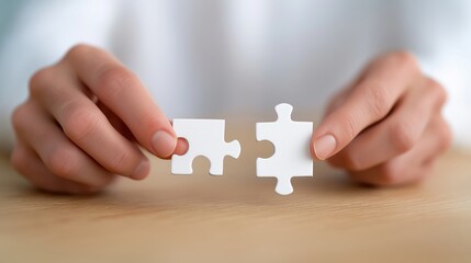 Hands connecting puzzle pieces symbol of unity teamwork and business collaboration.
