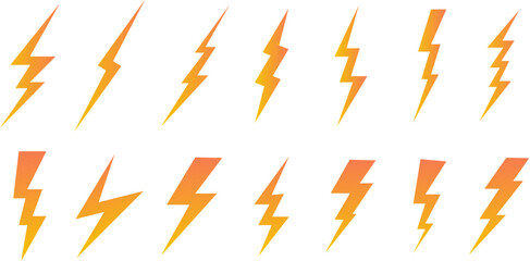 Collection of yellow and orange lightning bolt illustrations