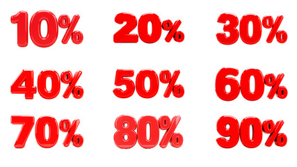 Glossy Red 3D Percent Numbers % for Sales and Marketing Visuals