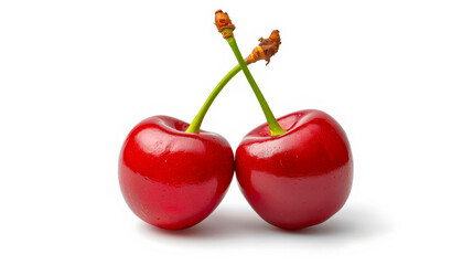 Fresh red cherries placed together on a white background