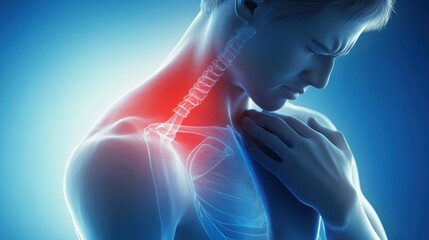A male figure with his left shoulder highlighted in red, depicted in a medical illustration style.