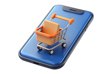 3d smartphone with shopping cart app icon for online shopping and e-commerce