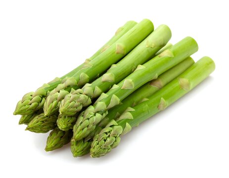 Fresh asparagus bunch against white